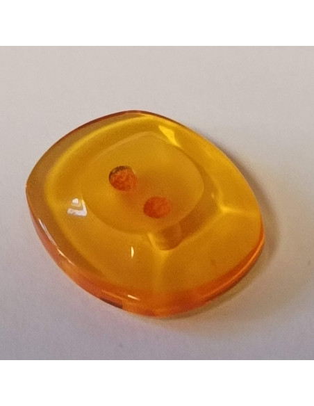 Bouton polyester 2 trous, 18mm, ovale transparent orange
