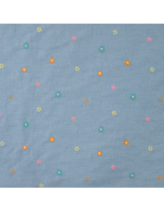 Coton chambray, brodé fleurs