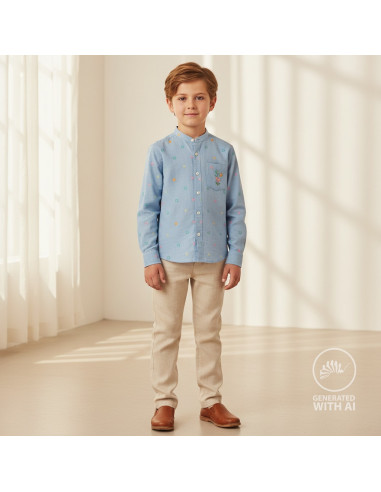 Coton chambray, brodé fleurs