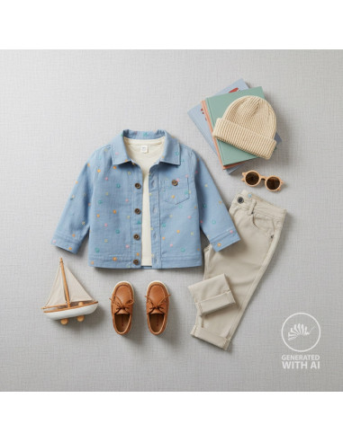 Coton chambray, brodé fleurs