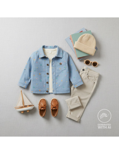 Coton chambray, brodé fleurs