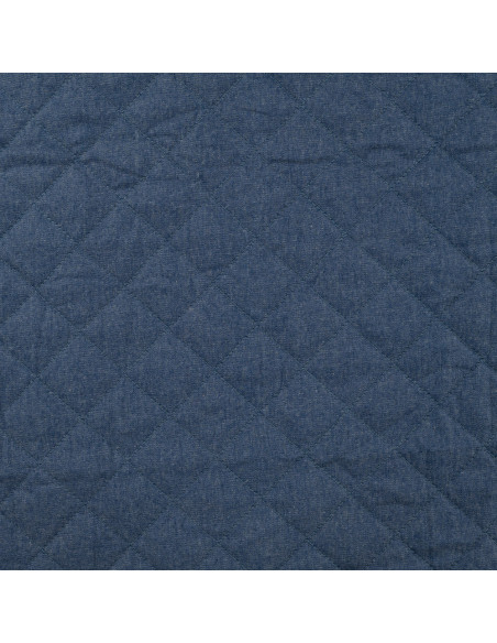 Tissu, Matelassé Chambray Uni Piquage Losange, Bleu Denim Chiné, Laize 145 cm, 50% Coton 50% Polyester 250g/m²
