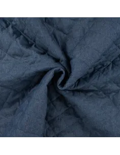 Tissu, Matelassé Chambray Uni Piquage Losange, Bleu Denim Chiné, Laize 145 cm, 50% Coton 50% Polyester 250g/m²