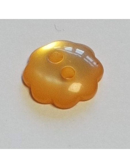 Bouton polyester 2 trous, 10mm, fleur orange