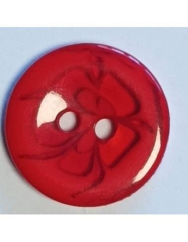 Bouton polyester 2 trous, 14mm, rond rouge dessin fleur