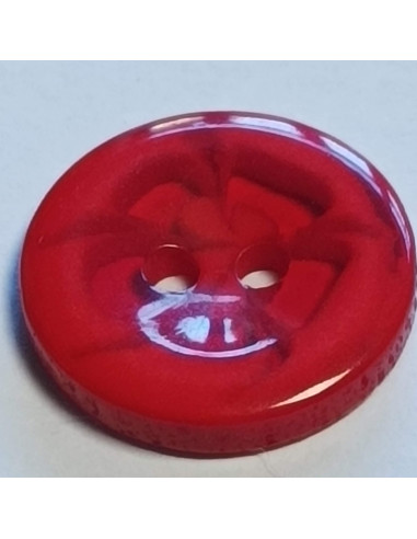 Bouton polyester 2 trous, 14mm, rond rouge dessin fleur