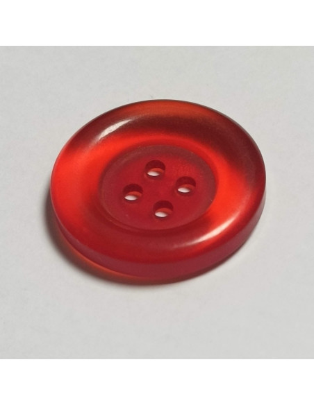 Bouton polyester 4 trous, 23mm, transparent rouge