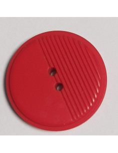 Bouton polyester 2 trous, 28mm, rond rouge, moitié traits