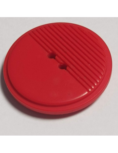 Bouton polyester 2 trous, 28mm, rond rouge, moitié traits