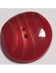 Bouton polyester 2 trous, 28mm, rond rouge, bordeaux et doré