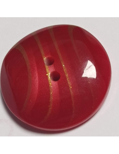 Bouton polyester 2 trous, 28mm, rond rouge, bordeaux et doré