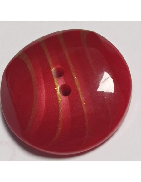 Bouton polyester 2 trous, 28mm, rond rouge, bordeaux et doré