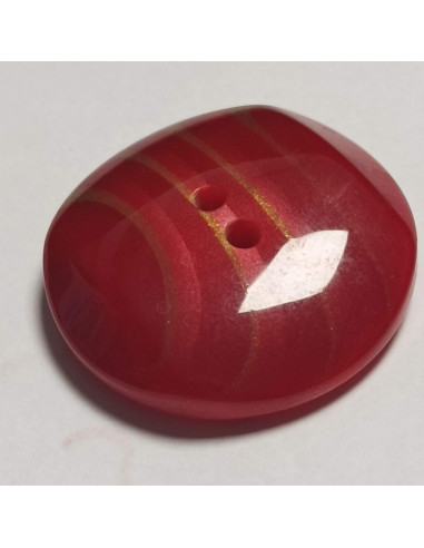 Bouton polyester 2 trous, 28mm, rond rouge, bordeaux et doré