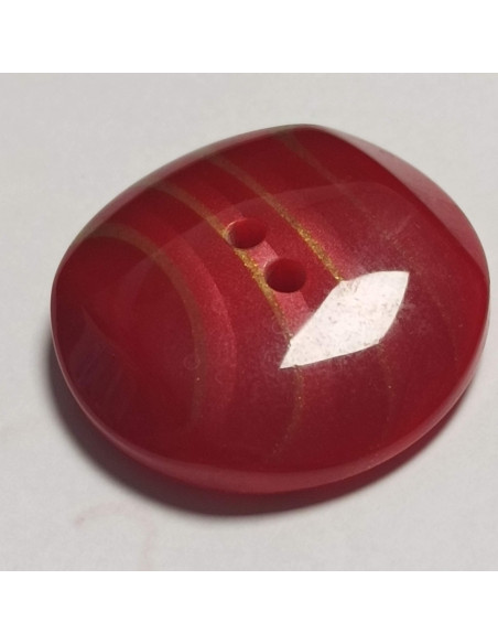 Bouton polyester 2 trous, 28mm, rond rouge, bordeaux et doré