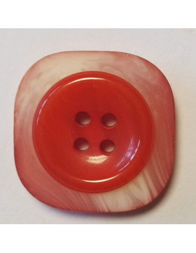 Bouton polyester 4 trous, 20mm, carré rouge/orange