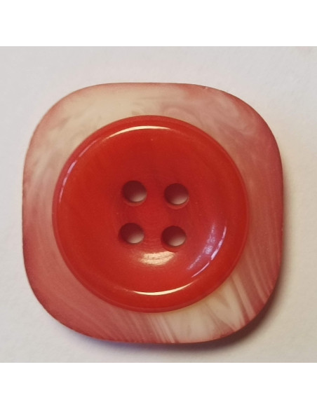 Bouton polyester 4 trous, 20mm, carré rouge/orange