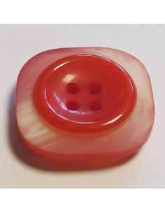 Bouton polyester 4 trous, 20mm, carré rouge/orange 2