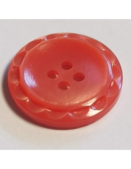 Bouton polyester 4 trous, 18mm, rond rouge/orange