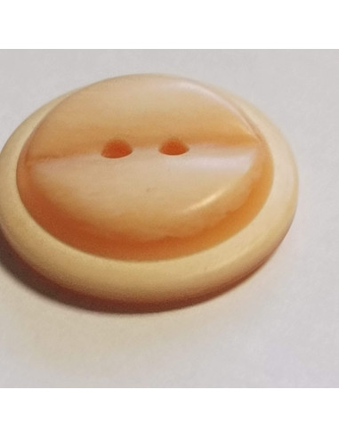 Bouton polyester 2 trous, 18mm, rond beige/orange