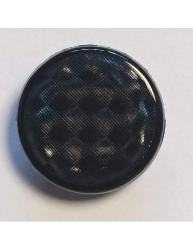 Bouton polyester à pied, 18mm, rond, noir, reflets à carreaux