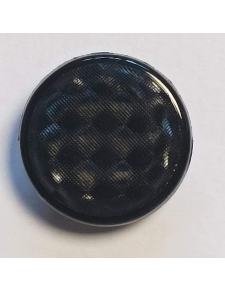 Bouton polyester à pied, 18mm, rond, noir, reflets à carreaux