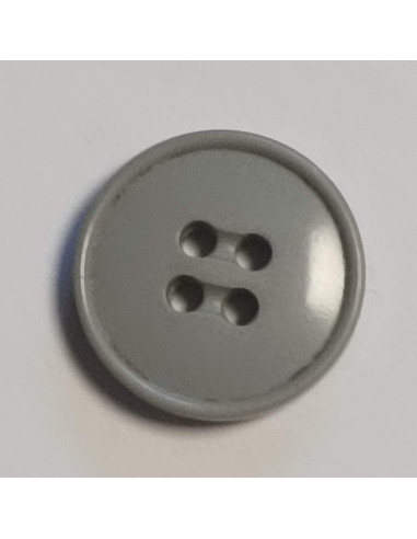 Bouton polyester 4 trous, 15mm, rond, gris