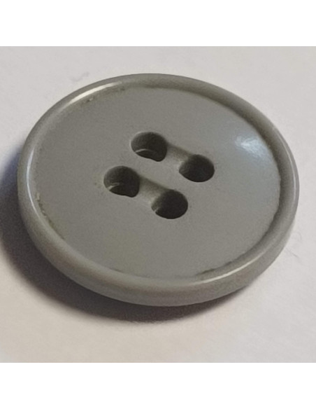 Bouton polyester 4 trous, 15mm, rond, gris