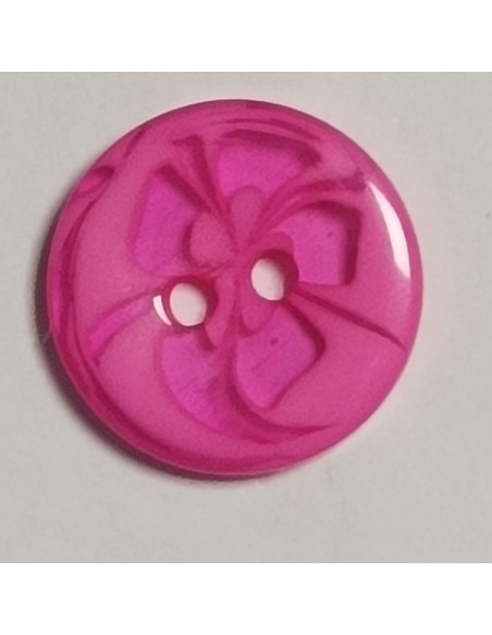 Bouton polyester 2trous, 14mm, rond, rose