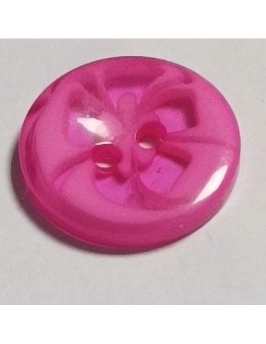 Bouton polyester 2trous, 14mm, rond, rose