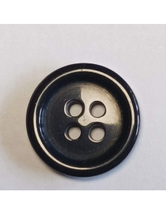 Bouton polyester 4 trous, 15 mm, rond, bleu