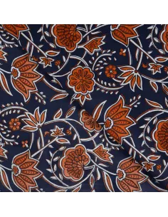 Tissu, Voile de Coton Fleuri, Cognac sur Marine, Laize 140 cm, 100% Coton 75g/m²