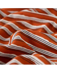 Tissu, Voile de Coton Rayures Graphiques, Terracotta & Marine, Laize 140 cm, 100% Coton 75g/m² 2
