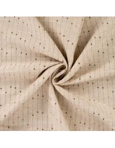 Tissu, Lin & Rayon Rayures Sequins, Beige Naturel, Laize 140 cm, 30% Lin 70% Rayon 170g/m² 2