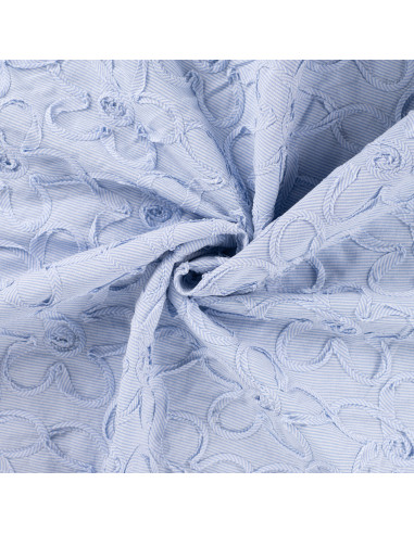 Coton et fleurs cousues, rayures bleues