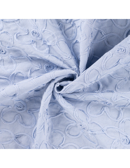 Coton et fleurs cousues, rayures bleues