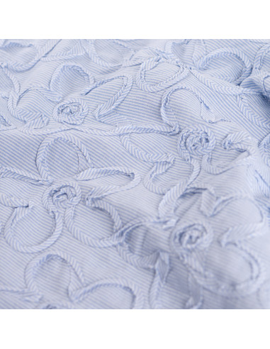 Coton et fleurs cousues, rayures bleues