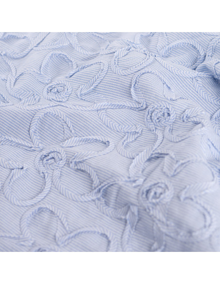 Coton et fleurs cousues, rayures bleues