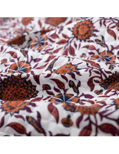 Tissu, Matelassé Réversible Fleurs & Rayures, Cognac Terracotta, Laize 140 cm, 100% Coton 240g/m² 2
