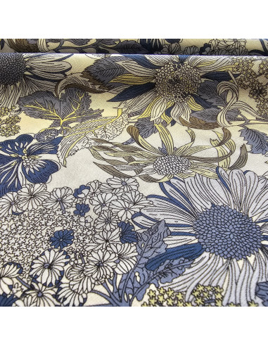 Tencel & lin, fleurs bleues