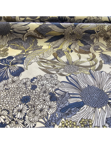 Tencel & lin, fleurs bleues