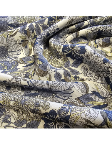 Tencel & lin, fleurs bleues