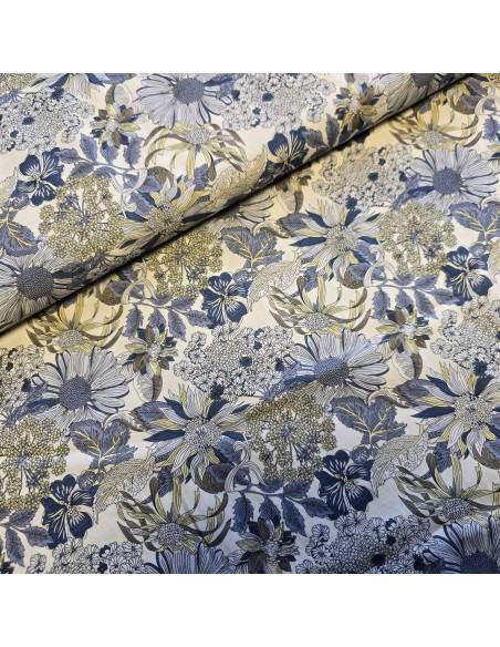 Tencel & lin, fleurs bleues