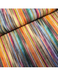 Tissu, Lin Viscose, Rayures Aquarelle Multi-Couleurs, Laize 140 cm, 70% Viscose 30% Lin 185g/m²