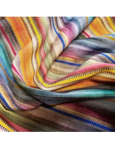 Tissu, Lin Viscose, Rayures Aquarelle Multi-Couleurs, Laize 140 cm, 70% Viscose 30% Lin 185g/m² 2