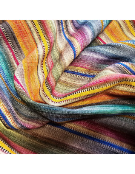 Viscose lin, impression digitale, rayures colorées