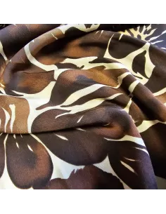 Tissu, Satin de Viscose Fleurs Stylisées, Marron Beige, Laize 150 cm, 100% Viscose 130g/m² 2
