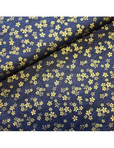 Cretonne de coton, japonisant, tatami bleu