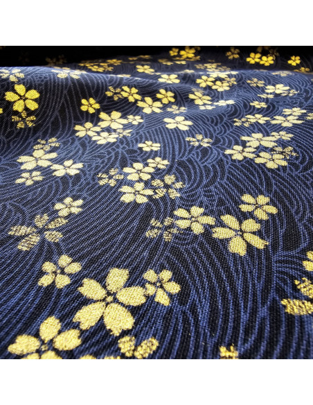 Cretonne de coton, japonisant, tatami bleu