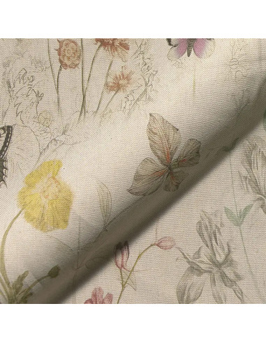 Demi-natté, aspect lin, impression digitale, papillons