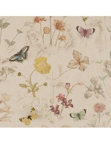 Demi-natté, aspect lin, impression digitale, papillons